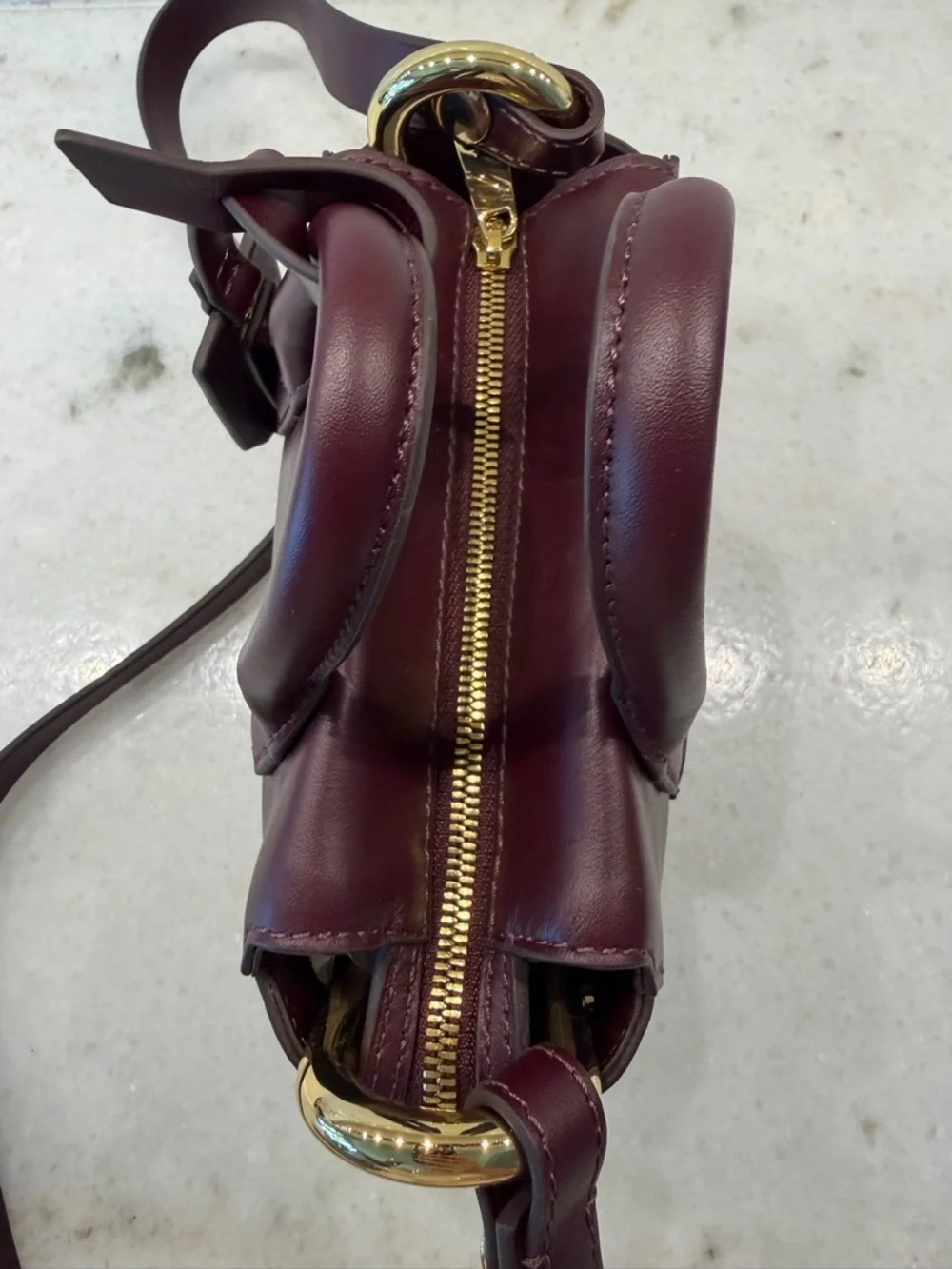 J. Crew Burgundy Leather Top-Handle Satchel with Detachable Strap
